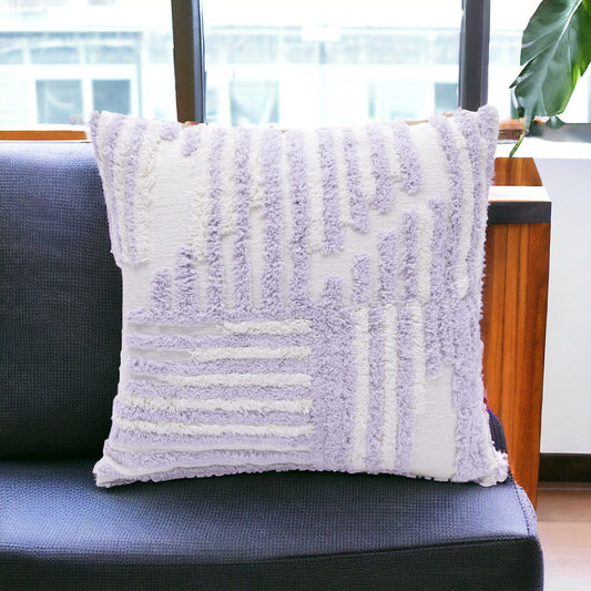 22" Purple and White Geometric Cotton Throw Pillow With Texture FurniFindUSA