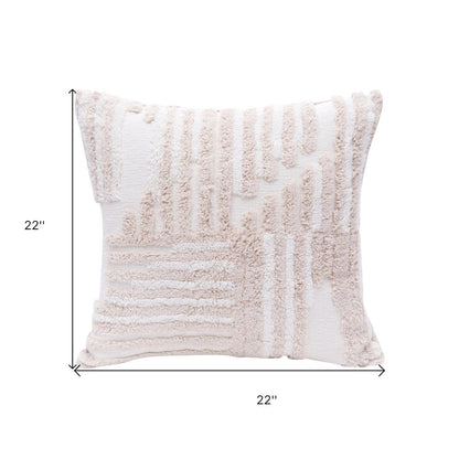 22" Beige and White Geometric Cotton Throw Pillow With Texture HomeRoots