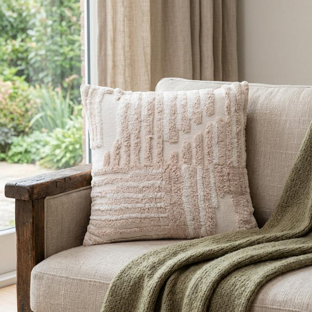 22" Beige and White Geometric Cotton Throw Pillow With Texture — view 11
