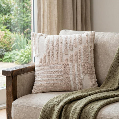 22" Beige and White Geometric Cotton Throw Pillow With Texture HomeRoots