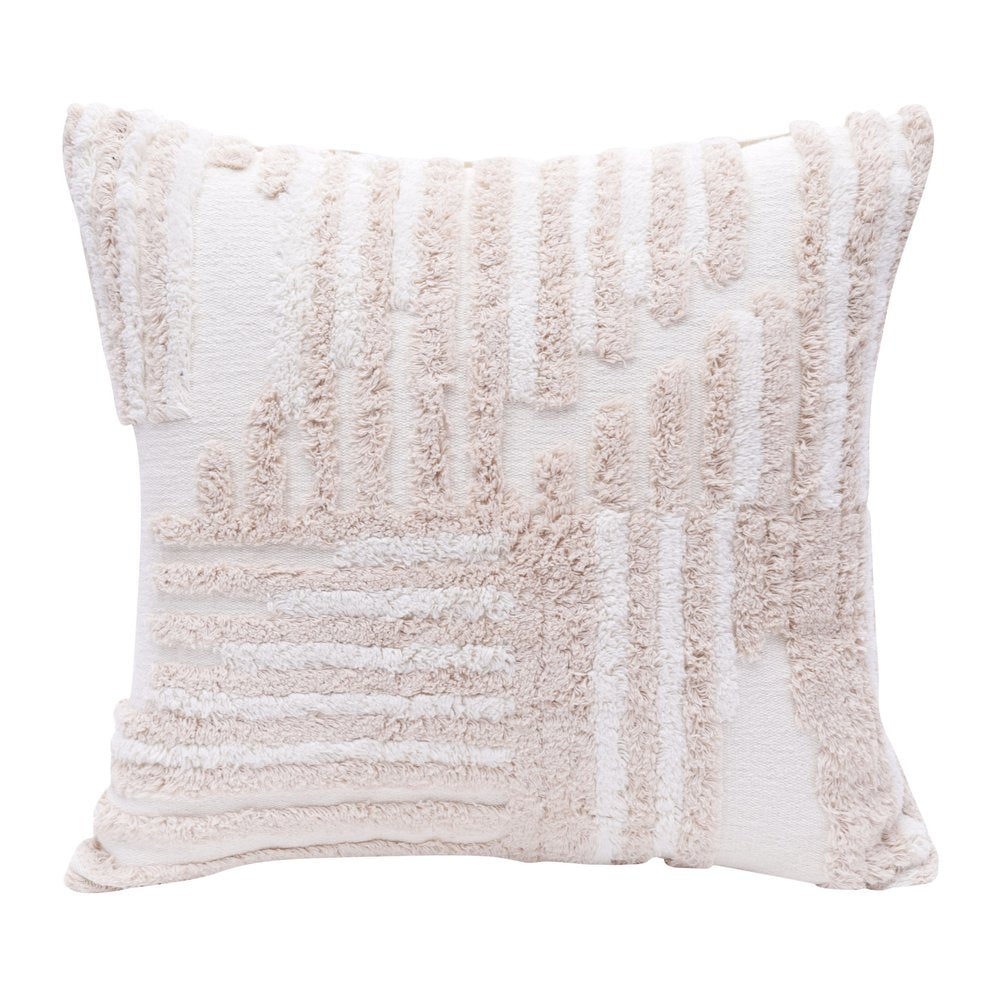 22" Beige and White Geometric Cotton Throw Pillow With Texture — view 1