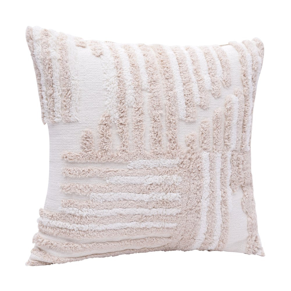 22" Beige and White Geometric Cotton Throw Pillow With Texture — view 2