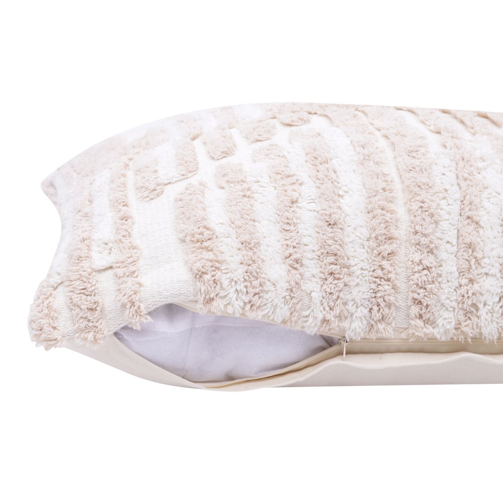 22" Beige and White Geometric Cotton Throw Pillow With Texture HomeRoots
