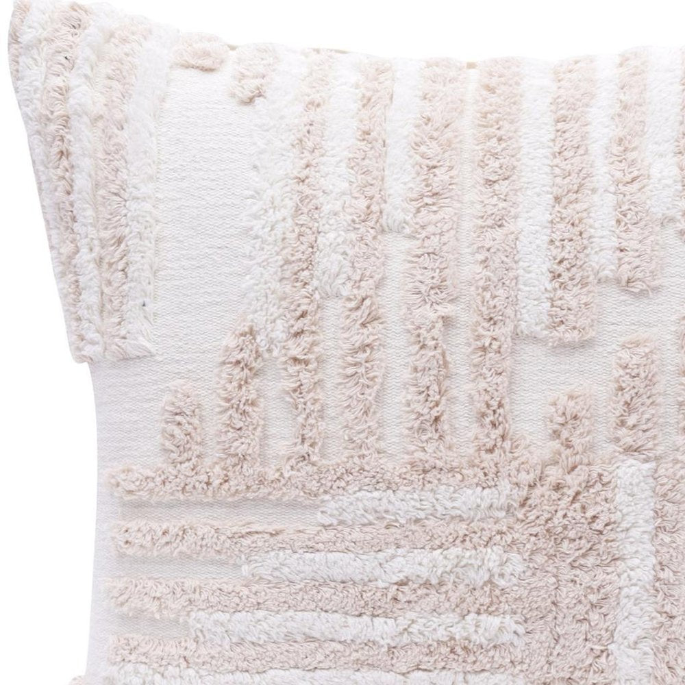 22" Beige and White Geometric Cotton Throw Pillow With Texture HomeRoots