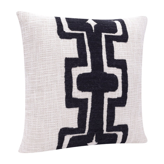 20" X 20" Black And Ivory 100% Cotton Geometric Zippered Pillow FurniFindUSA