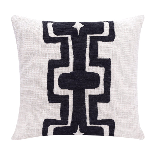 24" X 24" Black And Ivory 100% Cotton Geometric Zippered Pillow FurniFindUSA