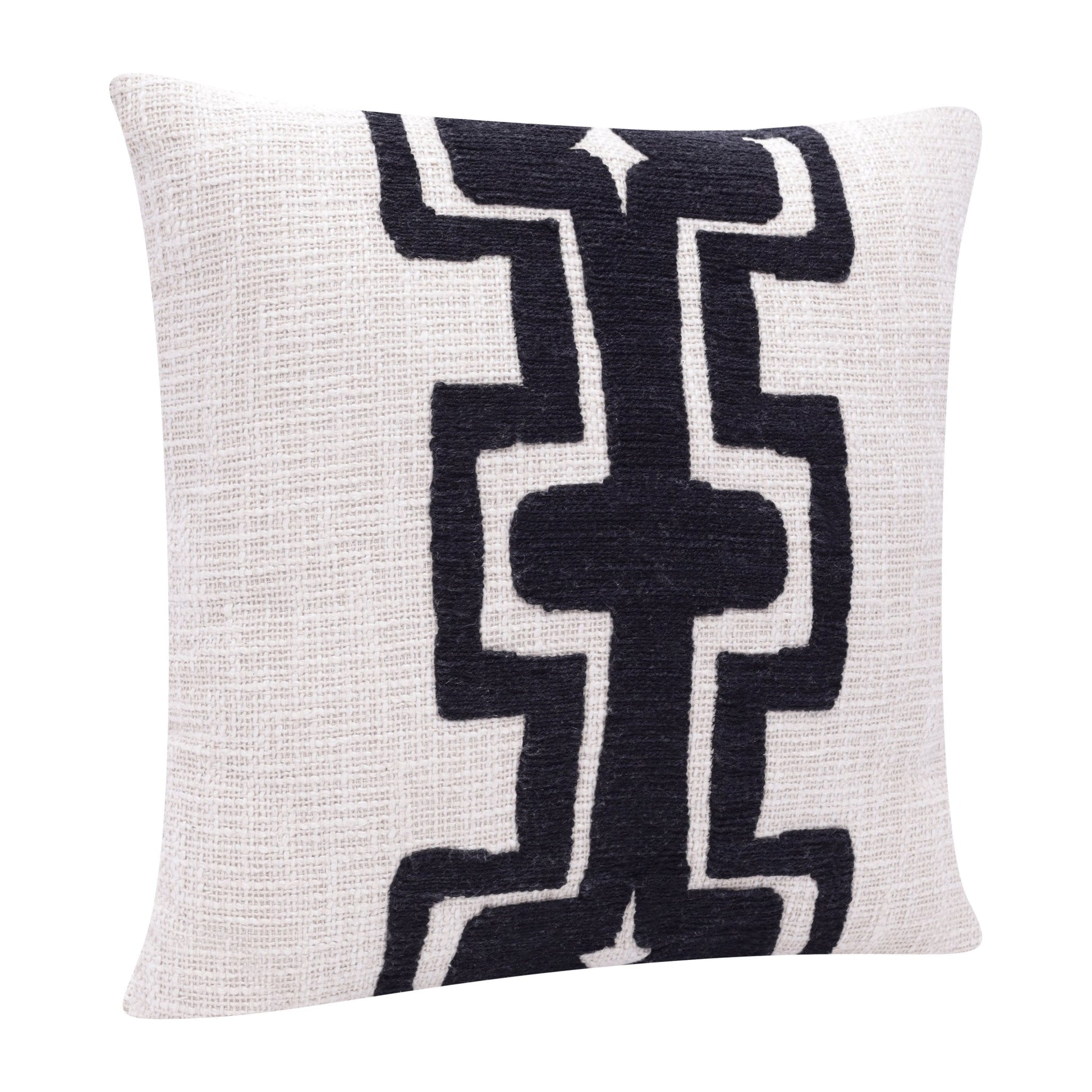 24" X 24" Black And Ivory 100% Cotton Geometric Zippered Pillow FurniFindUSA