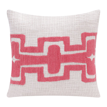 20" X 20" Coral And Ivory 100% Cotton Geometric Zippered Pillow FurniFindUSA