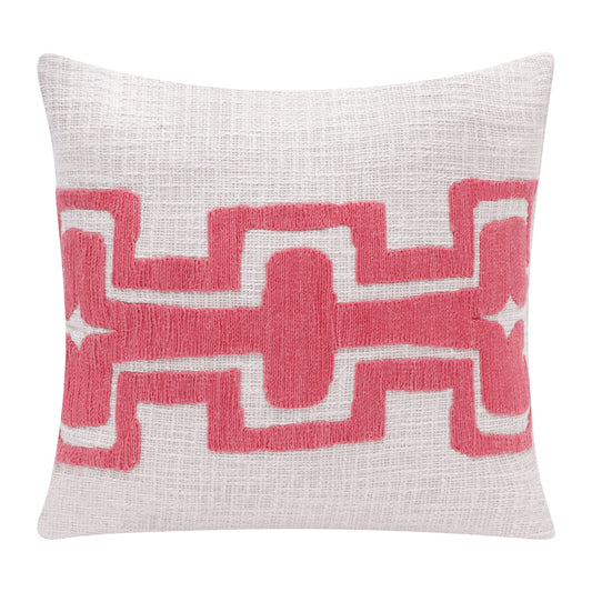 20" X 20" Coral And Ivory 100% Cotton Geometric Zippered Pillow FurniFindUSA