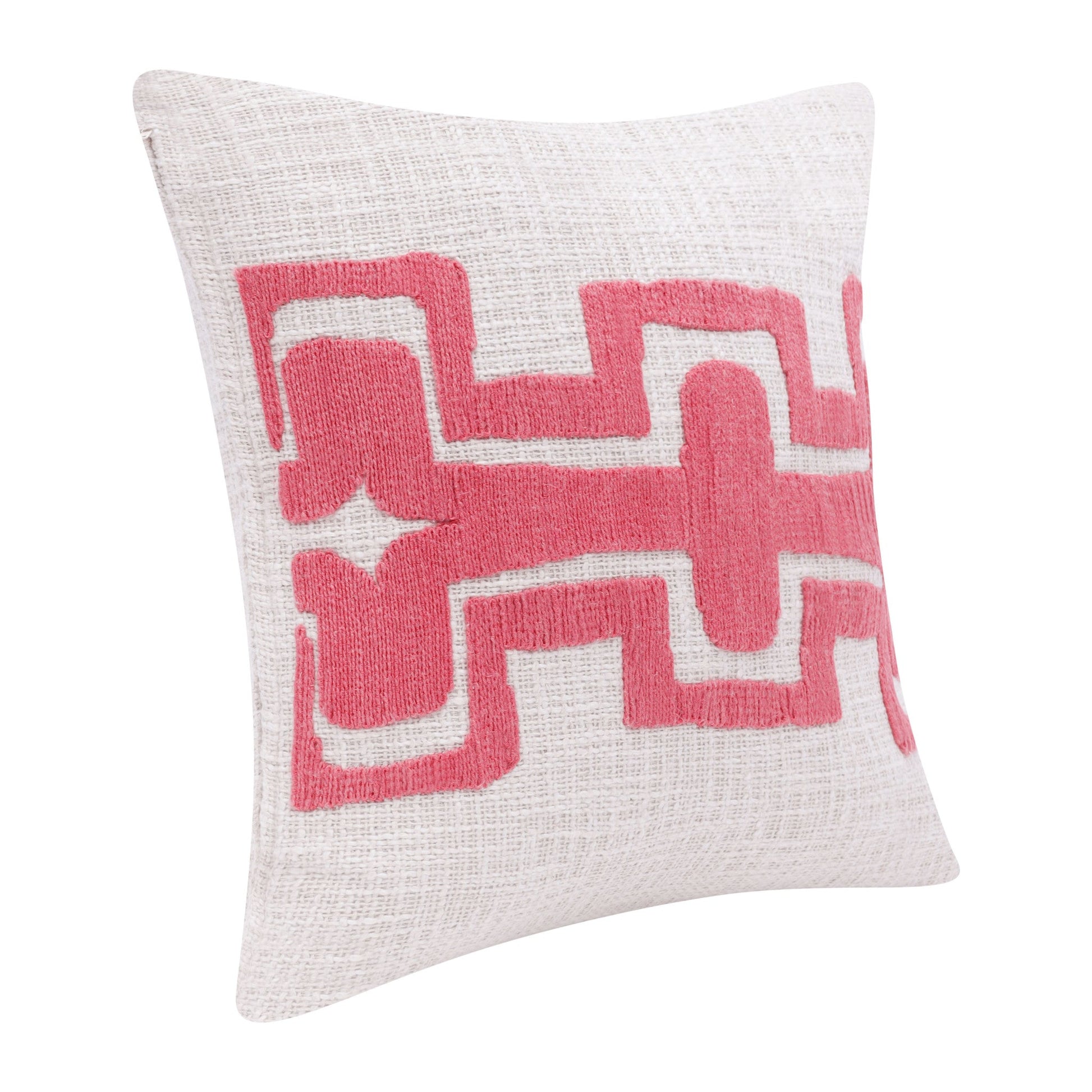 20" X 20" Coral And Ivory 100% Cotton Geometric Zippered Pillow FurniFindUSA