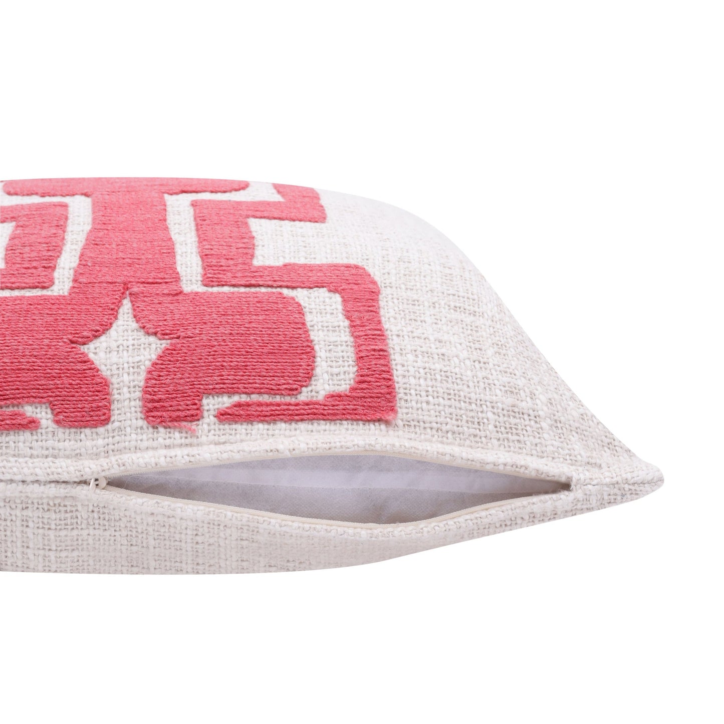 20" X 20" Coral And Ivory 100% Cotton Geometric Zippered Pillow FurniFindUSA