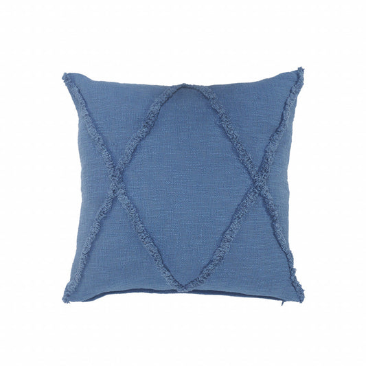 20" X 20" Classic Blue 100% Cotton Diamond Zippered Pillow FurniFindUSA