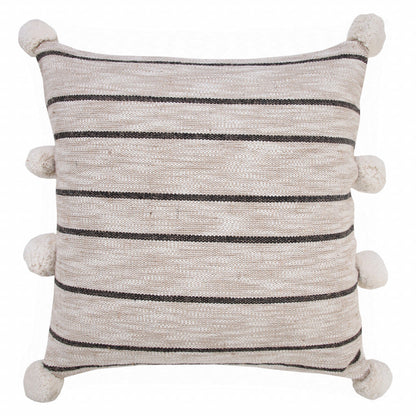 20" X 20" Beige White And Black Jute Striped Zippered Pillow FurniFindUSA
