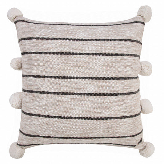 20" X 20" Beige White And Black Jute Striped Zippered Pillow FurniFindUSA