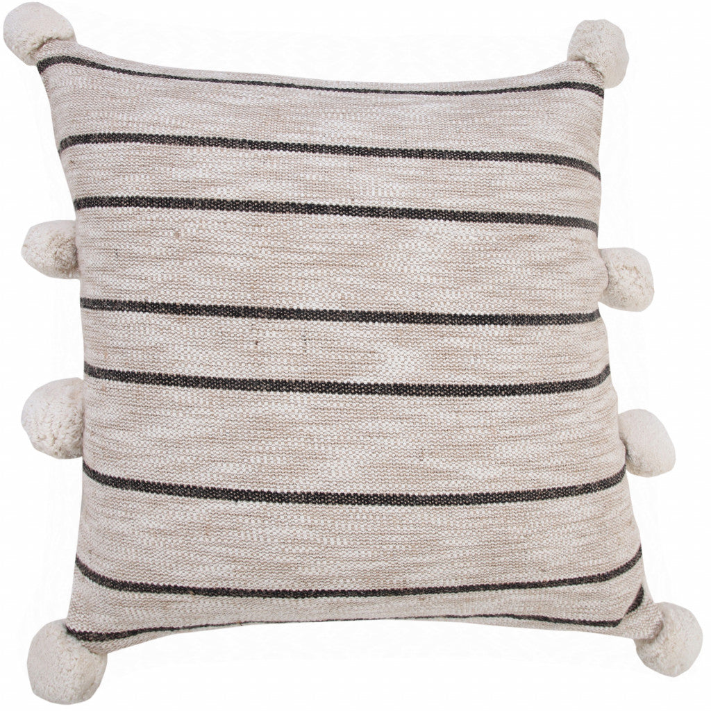 20" X 20" Beige White And Black Jute Striped Zippered Pillow FurniFindUSA