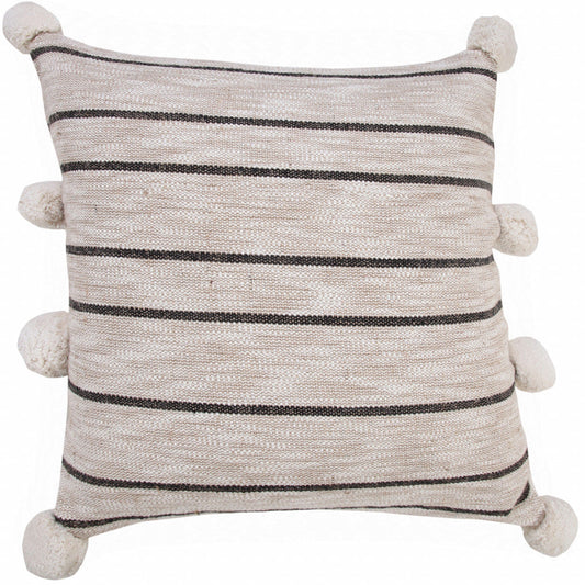 20" X 20" Beige White And Black Jute Striped Zippered Pillow FurniFindUSA