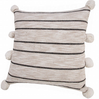 20" X 20" Beige White And Black Jute Striped Zippered Pillow FurniFindUSA