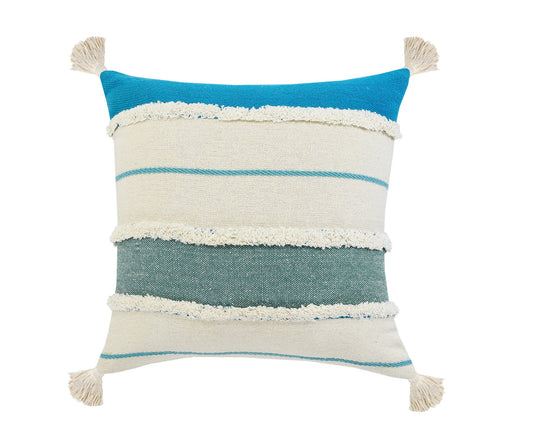 20" X 20" Aqua Jade Turquoise And White 100% Cotton Striped Zippered Pillow FurniFindUSA