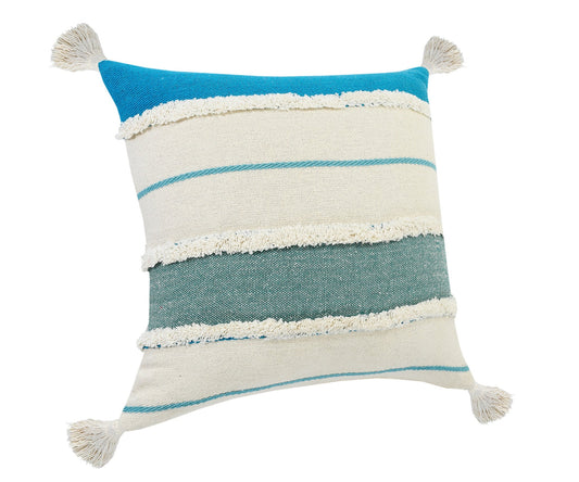 20" X 20" Aqua Jade Turquoise And White 100% Cotton Striped Zippered Pillow FurniFindUSA