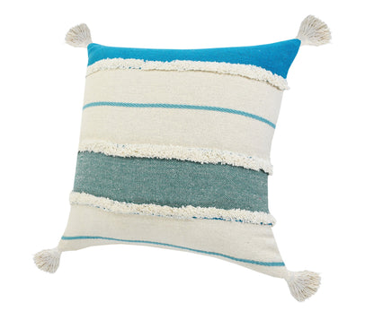 20" X 20" Aqua Jade Turquoise And White 100% Cotton Striped Zippered Pillow FurniFindUSA