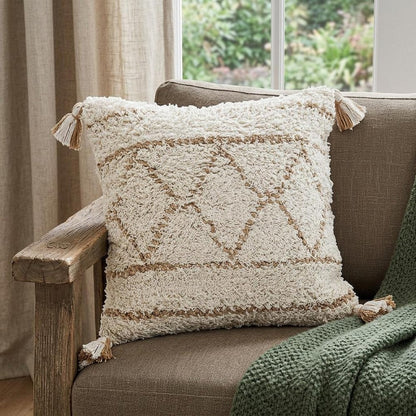 20" Tan And White Geometric Cotton Throw Pillow HomeRoots