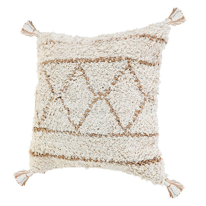 20" Tan And White Geometric Cotton Throw Pillow HomeRoots