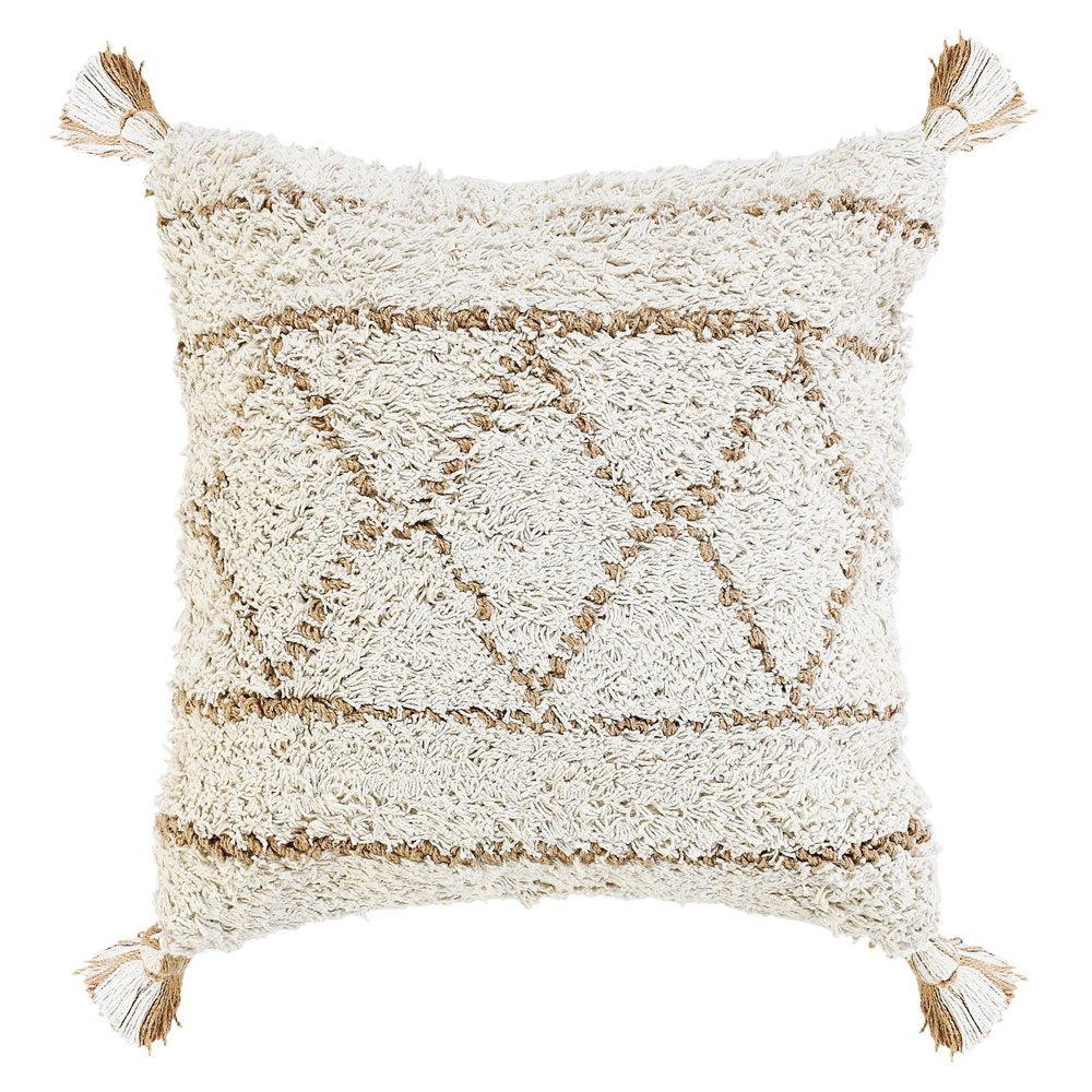 20" Tan And White Geometric Cotton Throw Pillow HomeRoots