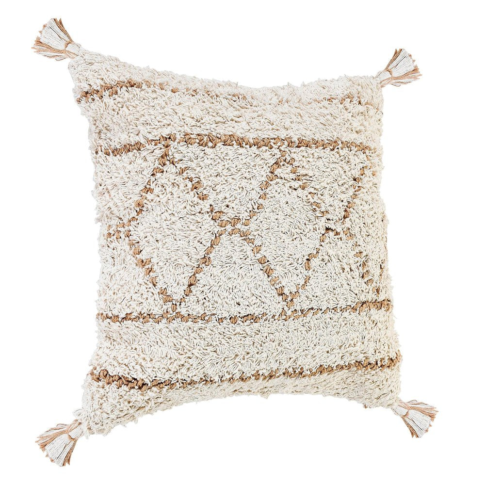 20" Tan And White Geometric Cotton Throw Pillow HomeRoots