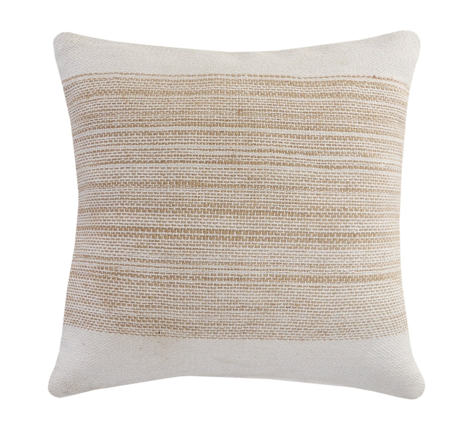 20" X 20" Natural and Ivory Striped Cotton Blend Zippered Pillow FurniFindUSA