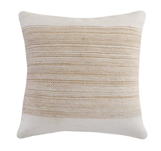 20" X 20" Natural and Ivory Striped Cotton Blend Zippered Pillow FurniFindUSA