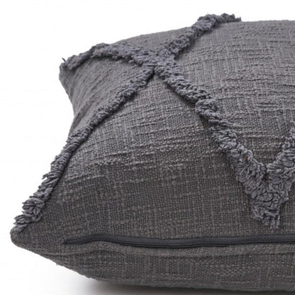 20" X 20" Dark Gray 100% Cotton Geometric Zippered Pillow