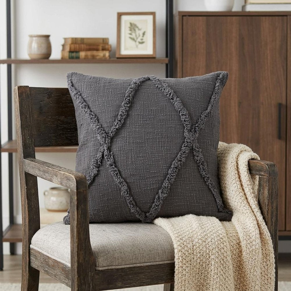 20" X 20" Dark Gray 100% Cotton Geometric Zippered Pillow — view 4