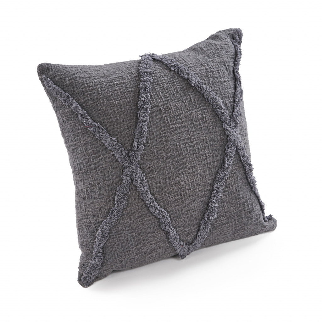 20" X 20" Dark Gray 100% Cotton Geometric Zippered Pillow 4.0" (L) x 20.0" (W) x 20.0" (H) FurniFindUSA