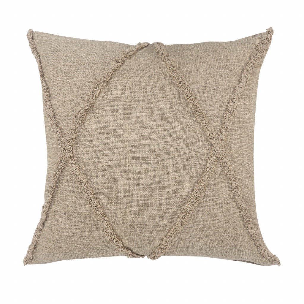 20" X 20" Taupe Brown 100% Cotton Zippered Pillow FurniFindUSA