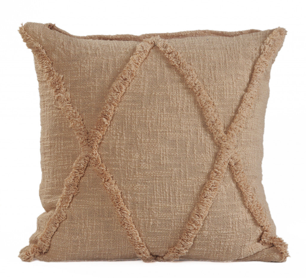 18" X 18" Taupe And Brown 100% Cotton Geometric Zippered Pillow FurniFindUSA
