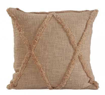 18" X 18" Taupe And Brown 100% Cotton Geometric Zippered Pillow FurniFindUSA