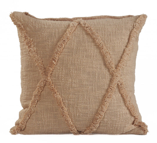 18" X 18" Taupe And Brown 100% Cotton Geometric Zippered Pillow FurniFindUSA