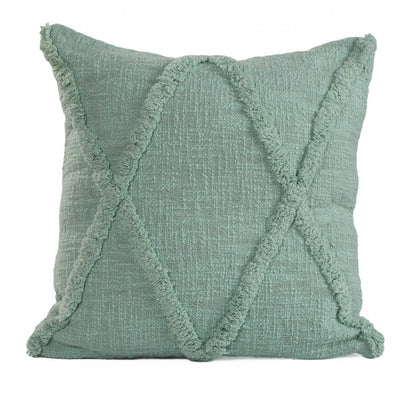 18" X 18" Jade Green 100% Cotton Geometric Zippered Pillow FurniFindUSA