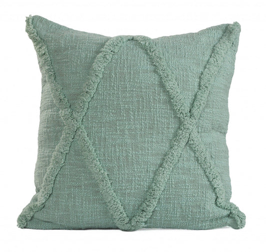 18" X 18" Jade Green 100% Cotton Geometric Zippered Pillow FurniFindUSA