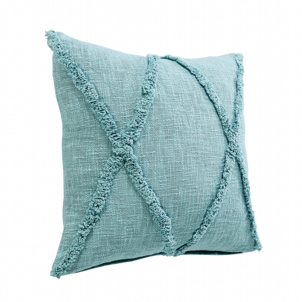 20" X 20" Aqua Sky Blue 100% Cotton Geometric Zippered Pillow FurniFindUSA