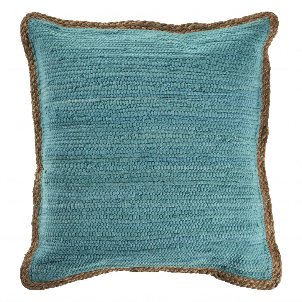 20" X 20" Turquoise Blue And Tan 100% Cotton Zippered Pillow FurniFindUSA