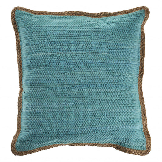 20" X 20" Turquoise Blue And Tan 100% Cotton Zippered Pillow FurniFindUSA