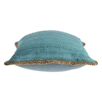 20" X 20" Turquoise Blue And Tan 100% Cotton Zippered Pillow FurniFindUSA