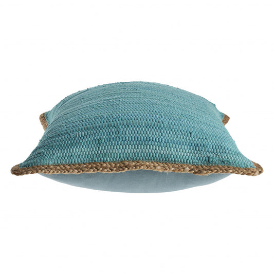 20" X 20" Turquoise Blue And Tan 100% Cotton Zippered Pillow FurniFindUSA