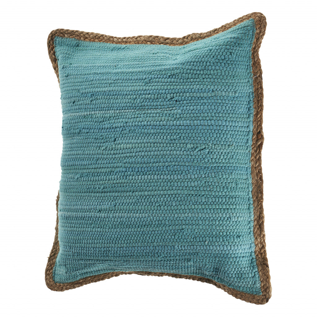 20" X 20" Turquoise Blue And Tan 100% Cotton Zippered Pillow FurniFindUSA