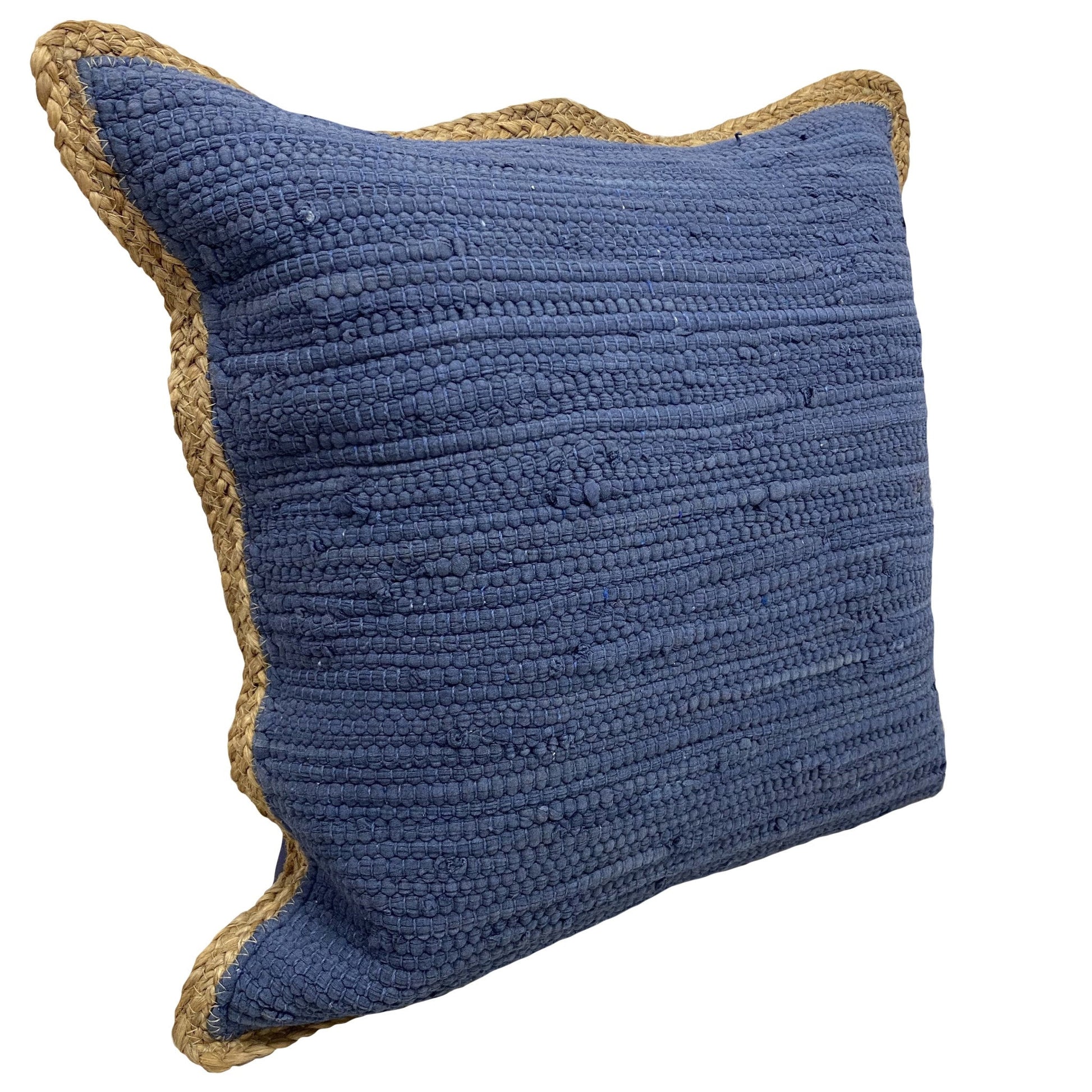 20" X 20" Blue and Beige Cotton Blend Zippered Pillow FurniFindUSA