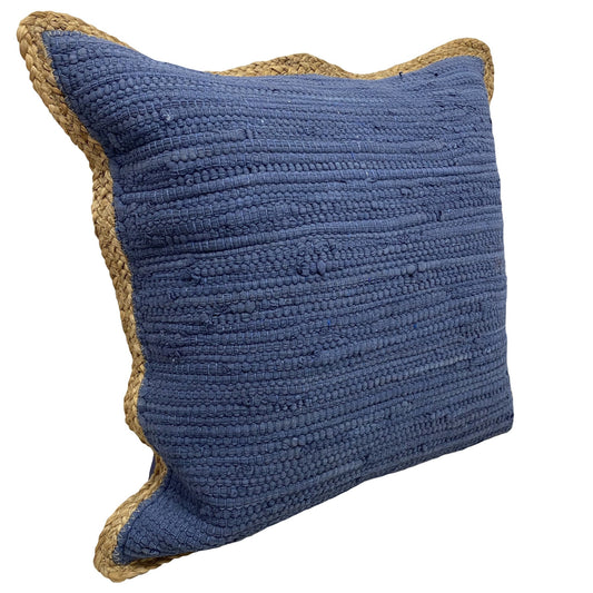 20" X 20" Blue and Beige Cotton Blend Zippered Pillow FurniFindUSA