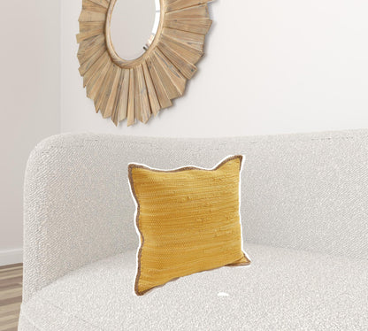 20" X 20" Yellow and Beige Cotton Blend Zippered Pillow FurniFindUSA