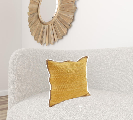 20" X 20" Yellow and Beige Cotton Blend Zippered Pillow FurniFindUSA