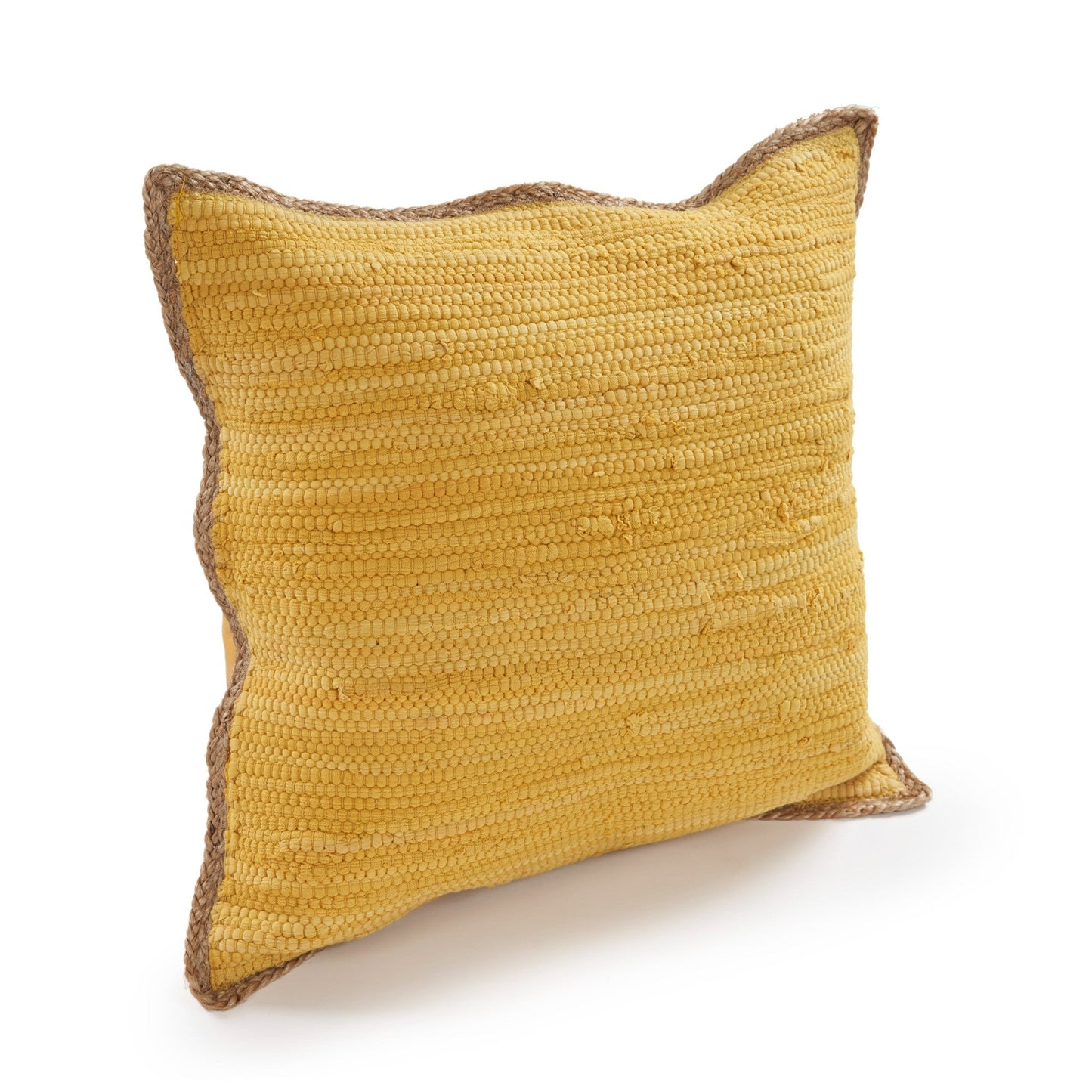20" X 20" Yellow and Beige Cotton Blend Zippered Pillow FurniFindUSA